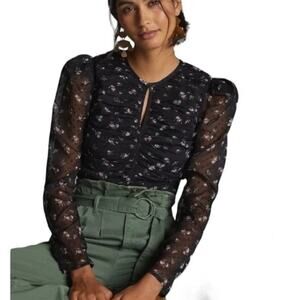 Let Me Be Ruched Floral Blouse  BLACK MOTIF XL